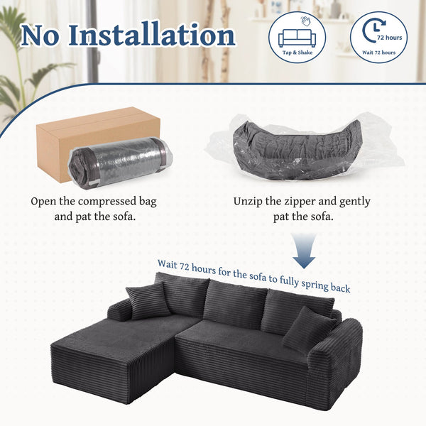 English Elm Full-Compression Modular Chaise Lounge Sofa with Corduroy Upholstery, Arched Arms, Cushions Included Dark Gray W2606P323728