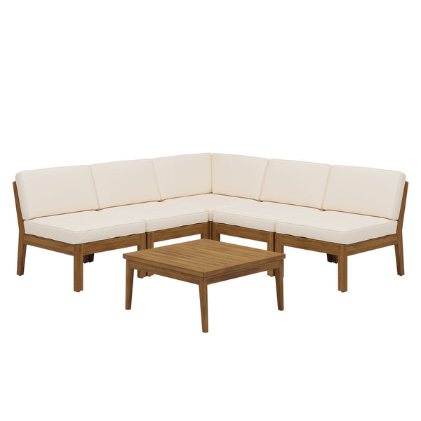 English Elm Christopher Knight Home® - Grenada 5-Seater Acacia Wood Sectional Sofa Set - Weather-Resistant, Handcrafted Comfort & Style N773OS00056C