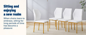 English Elm Luxury Dining Chair Set Of 6 - White Pu Upholstered Chairs With Gold Metal Legs For Elegant Spaces W1151P282699