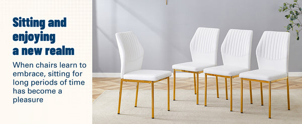 English Elm Luxury Dining Chair Set Of 6 - White Pu Upholstered Chairs With Gold Metal Legs For Elegant Spaces W1151P282699