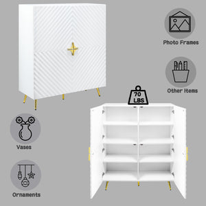 English Elm Gaines White High Gloss Accent Cabinet with Wave Design, Metal Legs, 4 Doors & Adjustable Shelves B2726P251796