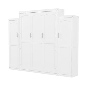 English Elm Queen Murphy Bed with 2 Wardrobes & Foldable Platform, Space-Saving White Queen Bedframe 650lbs N733S339767K