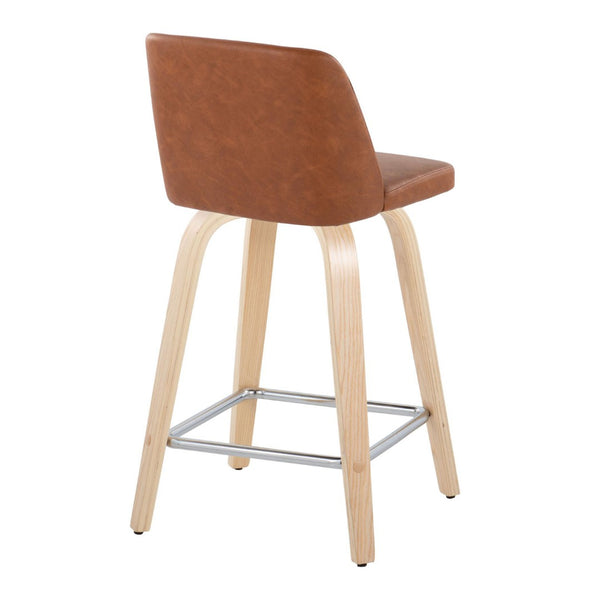 English Elm Fixed-height Swivel Counterstools Faux Leather Seat Wood Frame Chrome Footrest Set B202S01769