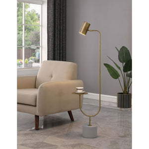 English Elm Corletta Antique Brass Floor Lamp with Grey Shade, Concrete Base, 2-Way Switch for Cozy Ambience B062P333484