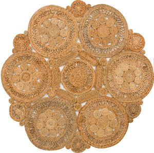 Unique Loom Braided Jute Shalini Hand Braided Floral Rug Natural,  6' 1" x 6' 1"