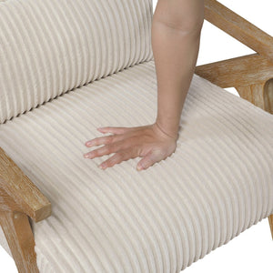 English Elm Upholstered Corduroy Accent Chair with Lumbar Pillow Rubberwood Frame Modern Sitting Room Beige B011P455639