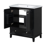 English Elm 30" Bathroom Vanity With Sink Combo, Multi-Functional Bathroom Cabinet With Doors and Drawer, Solid Frame and Mdf Board, Black