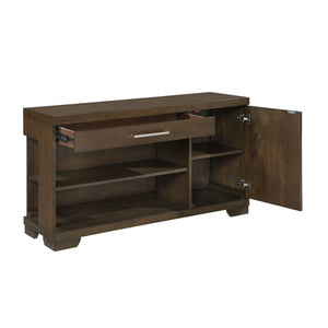 English Elm Modern Mango Veneer End Table with Dovetail Drawer and Open Shelf, Nickel Pull, Contemporary Storage Design Espresso 53.5 L x 19.5 W x 31.5 H B011P387101