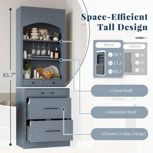 English Elm Modern Tall Kitchen Pantry Set of Two with Faux Marble Top and Glass Holders Gray SP000175AAE