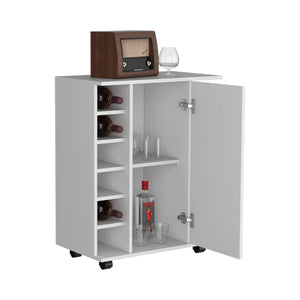 English Elm Lothian White Bar Cart with Casters, Hidden Cabinet, 2 Side Shelves & 6-Bottle Wine Rack for Stylish Entertaining B070P188869