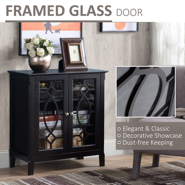 English Elm Homcom Elegant Sideboard Buffet Cabinet With Glass Doors, Adjustable Shelves For Stylish Storage Solutions W2225P229409