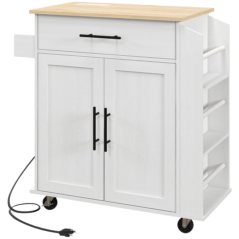 English Elm Homcom Rolling Kitchen Island With Charging Station, Spice Rack & Towel Bar For Organized Cooking W2225P200732