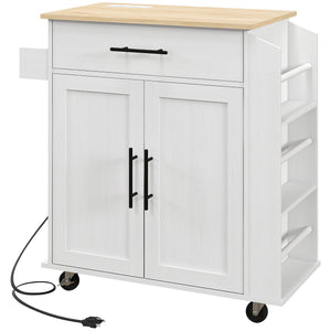 English Elm Homcom Rolling Kitchen Island With Charging Station, Spice Rack & Towel Bar For Organized Cooking W2225P200732