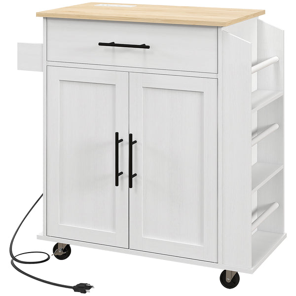 English Elm Homcom Rolling Kitchen Island With Charging Station, Spice Rack & Towel Bar For Organized Cooking W2225P200732
