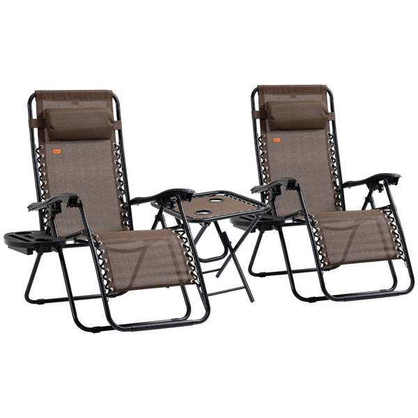 English Elm Outsunny Portable Zero Gravity Chair Set With Side Table, Padded Recliners & Cupholders For Comfort W2225P200607-GIGA