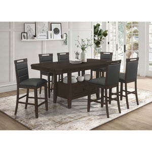 English Elm Prentiss Cappuccino 78" Extension Counter Dining Table with Built-In Storage, Sleek Rectangular Design and Versatile Entertaining Surface B062S00877