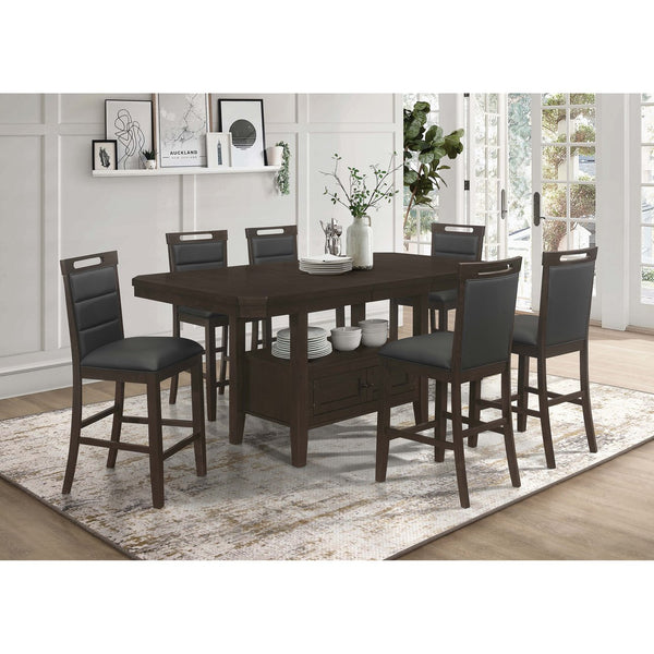 English Elm Prentiss Cappuccino 78" Extension Counter Dining Table with Built-In Storage, Sleek Rectangular Design and Versatile Entertaining Surface B062S00877
