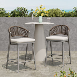 English Elm Christopher Knight Home® - Outdoor 26" Height Metal Frame Counter Stools Set Of 2 With Rattan Backrest & Cushions, Matte Grey N772P245123G