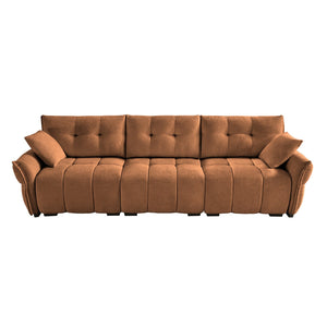 English Elm 3-Seater Sofa In Burnt Orange With 2 Pillows - Textured Chenille, Solid Wood Frame, Modular Design W714S01172
