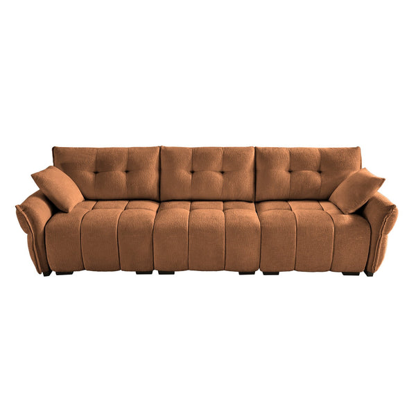 English Elm 3-Seater Sofa In Burnt Orange With 2 Pillows - Textured Chenille, Solid Wood Frame, Modular Design W714S01172