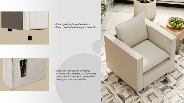 English Elm Decorative linen single sofa chair with plush breathable cushion, compact modern armchair for reading nooks Beige W1727S00046