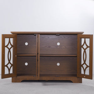 English Elm 48.66" Wide Tempered Glass Door Buffet Sideboard with Adjustable Shelves Dark Finish Dark Oak W2899P372745