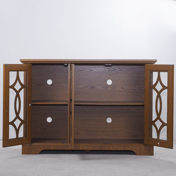 English Elm 48.66" Wide Tempered Glass Door Buffet Sideboard with Adjustable Shelves Dark Finish Dark Oak W2899P372745