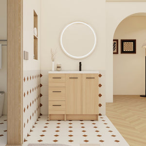 English Elm 36" Floating Bathroom Vanity Light Oak Modular Cabinet with Gel Coat Integrated Sink W3450S00104