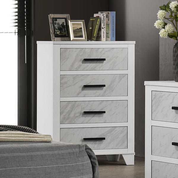 English Elm Contemporary Chest with English Dovetail Drawers, Metal Center Glides, Black Handles, Durable Engineered Wood Finish White 35 L x 19 W x 45 H B2741P396696