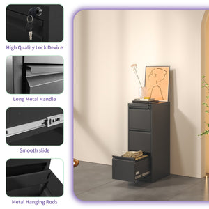 English Elm 3 Drawer Metal Vertical File Cabinet - Secure Locking, Smooth Operation & Versatile A4/Legal Storage T2398P154418