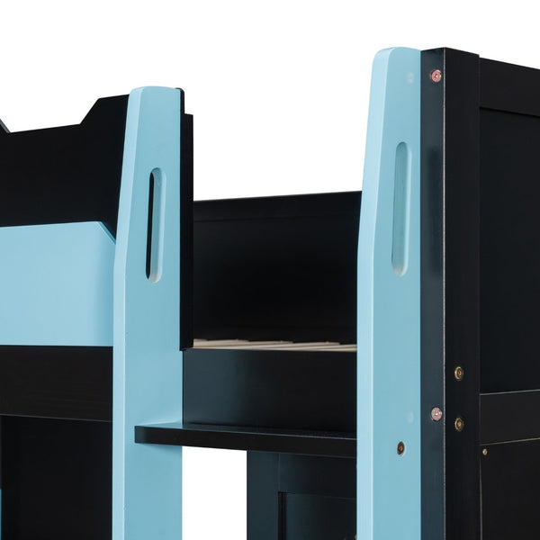 English Elm Full Size Loft Bed with Rgb Lighting Usb Charging Desk Wardrobe and Storage Shelves Blue LT000387AAC