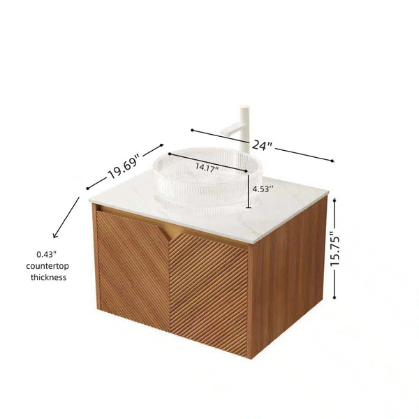 English Elm Dina Floating Bathroom Vanity with Sintered Stone Top and Crystal Glass Basin W2615S00649