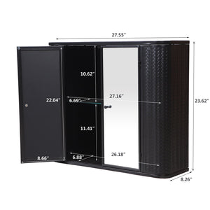 English Elm Black Wall-Mounted Bathroom Cabinet with Mirror, 2 Doors, Open Shelf & Steel Frame for Vanity Spaces W3122P272846