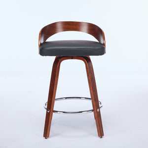 English Elm Bar Stools Set of 2 Mid-century Swivel Walnut Wood Frame with Cushioned Seat Black Pu W1143P173431