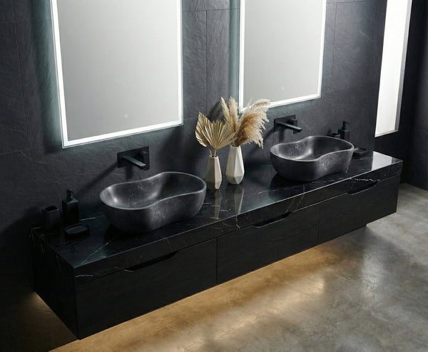 English Elm Luxury Solid Marble Vessel Sink Wavy Organic Stone Basin Matte Honed Vanity Bowl W1696P408021