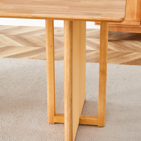 English Elm Table and Chair Set Rubberwood Dining with Rattan Legs Six Cushioned Fabric Seats W1151S03054
