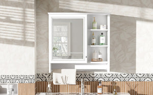 English Elm 30 Inch Wall Mount Mirror Cabinet Mdf Storage with Soft Close Hinges Bathroom Vanity White N710P186086K