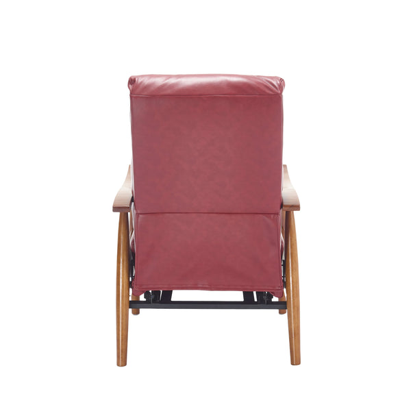 English Elm COOLMORE Mid-Century Recliner Armchair with Footrest, Plush Foam Cushion, Solid Wood Frame Comfort WINE RED W1539P210124