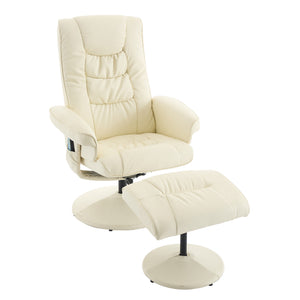 English Elm 015-Recliner Ergonomic Swivel Massage Chair with Ottoman, Heated 5-Point Vibration, 140° PU Recliner Beige W2636P262437