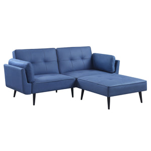 English Elm Nafisa Blue Fabric Convertible Sofa with Ottoman, Pocket Coil Seats, Button Tufted, 2 Pillows B2726S00485