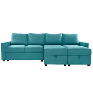 English Elm 103.9" Sectional Sofa with Hidden Storage Chaise, Reconfigurable U-Shape, 4 USB Ports, Durable Twill Upholstery Teal N719S001950T