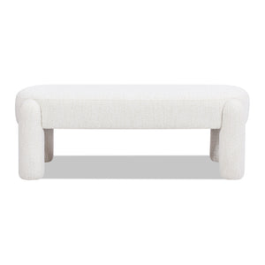 English Elm Jennifer Taylor Home - Hugo 49" Oval Upholstered Bench in Milk Cream Bouclé — Cozy sherpa-like texture, rounded legs, playful seating (98) B2719P238467