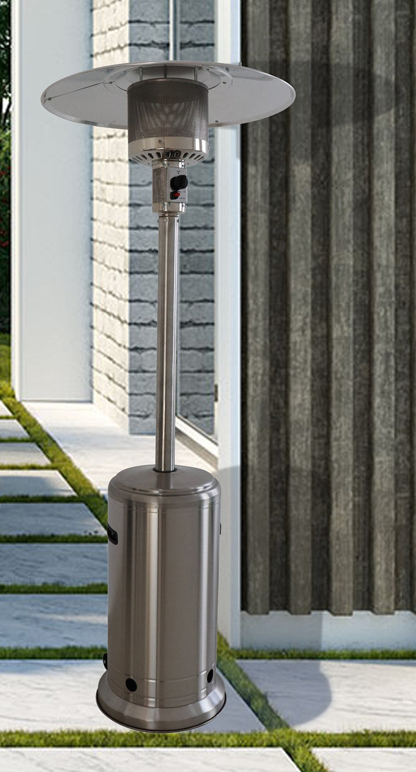 English Elm 46000 Stainless Steel Propane Patio Heater - 46K BTU Steel Gray, Quiet Radiant Heat, Wheels, Safety Cutoff B120P218111
