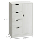 English Elm Homcom Freestanding Storage Cabinet, Bathroom Floor Cabinet With 4 Drawers and Door, White Wood Grain