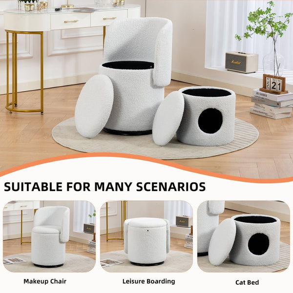 English Elm Stylish Barrel Swivel Accent Chair Upholstered Seat with Storage for Vanity or Dining W3248P424634