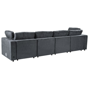 English Elm U-style 113" Upholstered Modular Sofa with Built-In Bluetooth Audio, Wireless Charging & Storage Grey WY000457AAE