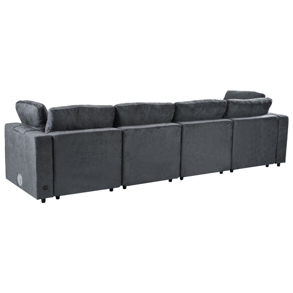 English Elm U-style 113" Upholstered Modular Sofa with Built-In Bluetooth Audio, Wireless Charging & Storage Grey WY000457AAE