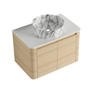 English Elm 30'' Wall-Mounted Bathroom Vanity With Ceramic Art Sink & Soft-Close Doors For Modern Spaces W999S00465