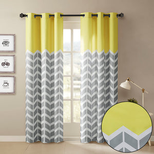 JLA Home Intelligent Design - Chevron Modern Chevron Room-Darkening Grommet Curtains — Bold Print, Noise Reduction, Easy Care Yellow ID40-553