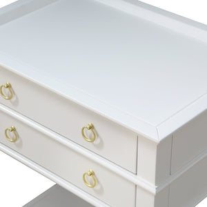 English Elm Carmona Midnight Blue Tray Top Nightstand with Two Drawers, Open Shelf, Brushed Gold Ring Pulls White B050P376937